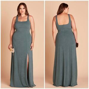 Birdy Grey Crepe Sea Glass Alex Convertible Formal Maxi Gown Slit Dress Size 3X